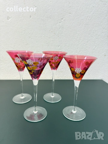 Винтидж рисувани чаши за мартини. №8027, снимка 5 - Антикварни и старинни предмети - 53982156