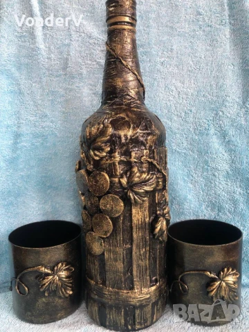 Комплекти за подарък Бутилка с чаши Картини за дома Ръчна изработка Повод Рожден ден Юбилей, снимка 3 - Сервизи - 49539640