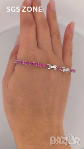 КЛАСИЧЕСКА ТЕНИС ГРИВНА ОТ 925 СТЕРИЛИНГ С РОЗОВ ТОПАЗ, снимка 5 - Гривни - 52710718