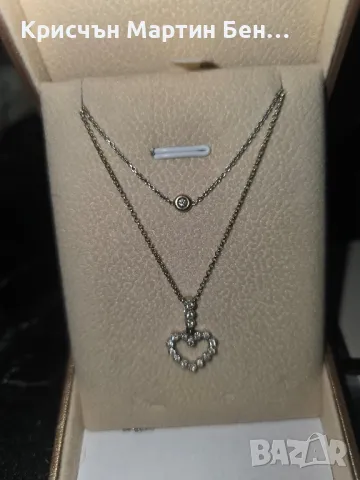 Златно Колие  сърце с 17диаманта проба 750 /к 18, снимка 2 - Гривни - 50295665