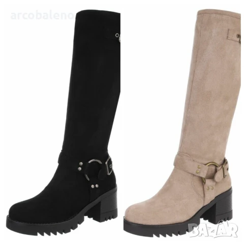 Дамски велурени ботуши на ток, 2цвята 