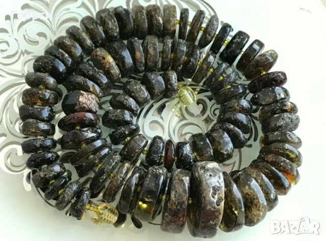 Древен Изключително рядък висококачествен черен Балтийски кехлибар 73.14 грама. , снимка 7 - Колиета, медальони, синджири - 29435155