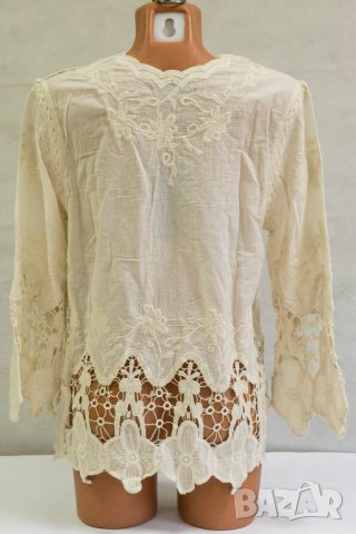 Дамска памучна блуза в бежово Rosalita Mc Gee - M, снимка 3 - Блузи с дълъг ръкав и пуловери - 42647503