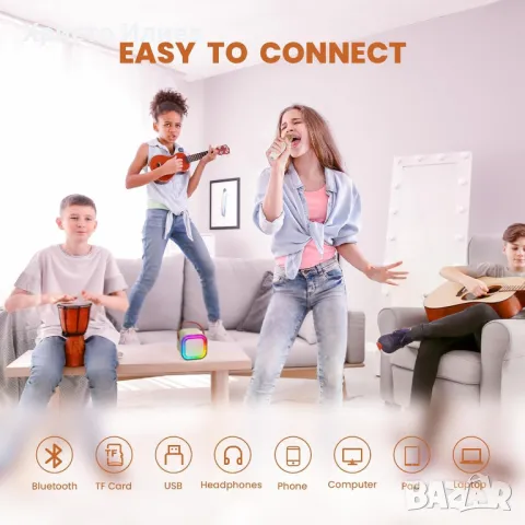 Караоке колона с 2 безжични микрофона Преносима Bluetooth Високоговорител с LED светлина 6 цвята, снимка 6 - Друга електроника - 47573285