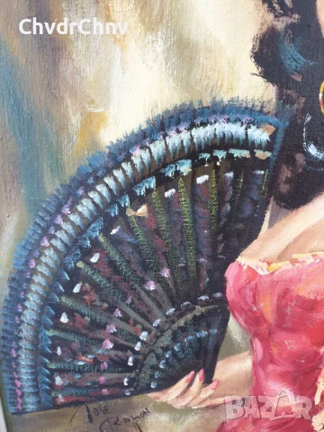 Jose Ramon 78x67см/испанска картина масло върху платно/женски портрет/дървена рамка, снимка 6 - Картини - 50702197