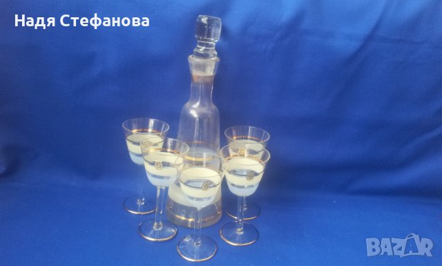 Ретро ракиен комплект бутилка с тапа и 5 чашки, Стинд - София, снимка 5 - Колекции - 40365662