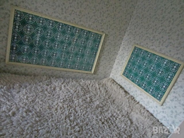 2 бр. бродиран зелен ковьор,  ковьори с рамка и стъкло