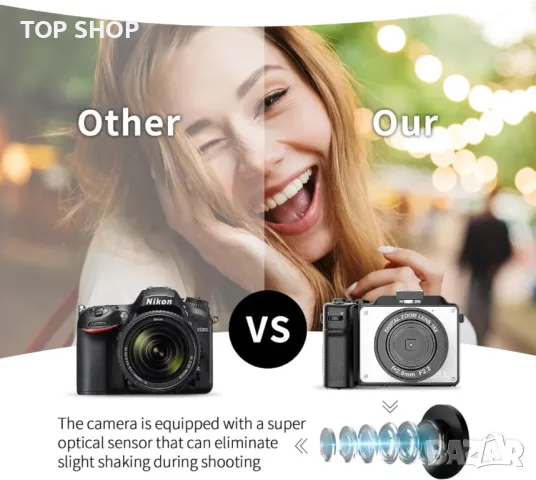 Цифрова фотокамера TEKXDD, 4K Vlog камера+ 64 GB SD карта, снимка 5 - Фотоапарати - 48521820