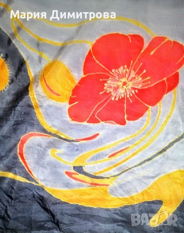 Копринен рисуван шал 90/85, снимка 3 - Шалове - 37339894