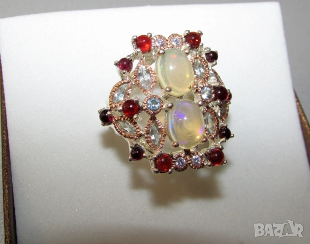 925 сребърен пръстен с етиопски опали, снимка 6 - Пръстени - 53975509