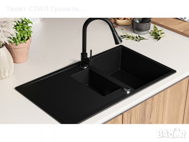 Кухненска Мивка от Гранит модел Ибиса 900 x 500 Supreme Duo - Черна, снимка 4 - Други - 38076571