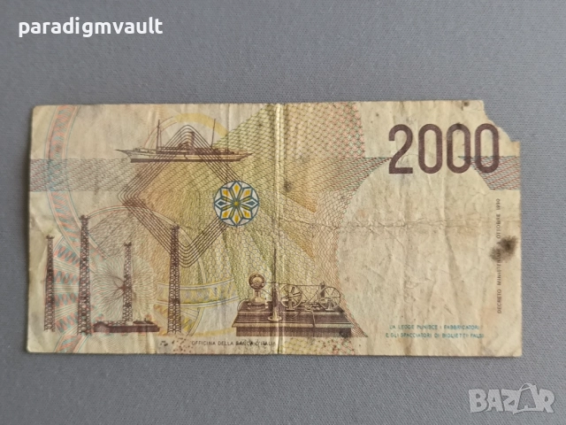 Банкнота - Италия - 2000 лири | 1990г., снимка 2 - Нумизматика и бонистика - 52791385