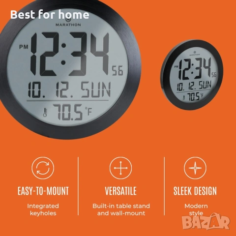 Стенен часовник Marathon Miami, дигитален кръгъл, безшумен, вграден термометър, снимка 3 - Стенни часовници - 53379621