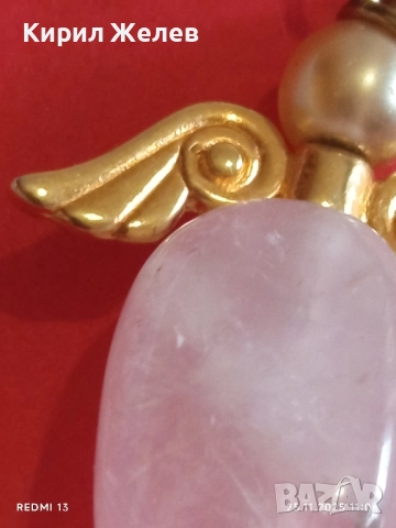 ВИСУЛКА АНГЕЛ от РОЗОВ КВАРЦ с МЕТАЛНИ КРИЛА МОДЕН АКСЕСОАР 52302, снимка 4 - Колиета, медальони, синджири - 52533554