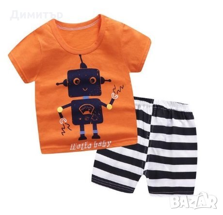 РАЗПРОДАЖБА!!!Нов бебешки летен комплект с щампа роботче, снимка 4 - Комплекти за бебе - 29249885