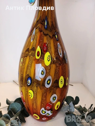Ръчно изработена стъклена ваза „Милефиори“, снимка 5 - Декорация за дома - 53382324
