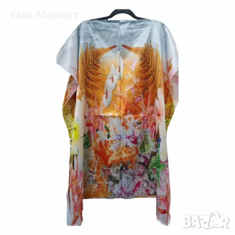 Лятна плажна туника от коприна, с артистични и морски десени, снимка 7 - Туники - 49903512