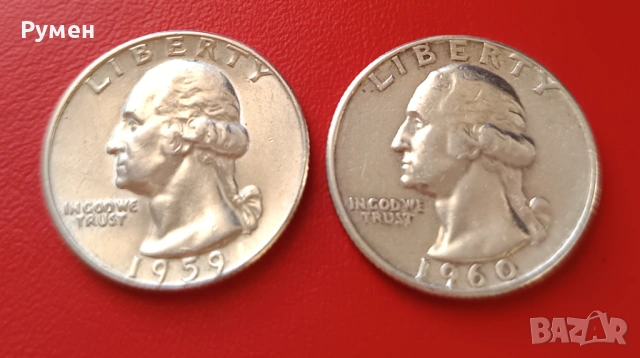 Quarter Dollar USA-1959-1960 г.Сребро!, снимка 3 - Нумизматика и бонистика - 34368657