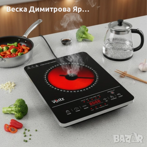 Котлон Voltz, 2000W, Кристална плоча с инфрачервен нагревател, 28х36см, LED екран, Таймер, снимка 2 - Котлони - 52574076