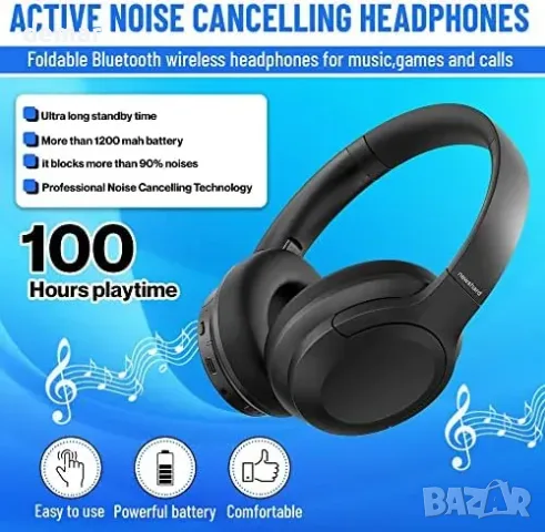 Безжични Bluetooth слушалки с ANC, до 100ч батерия, over-ear, снимка 3 - Bluetooth слушалки - 55933445