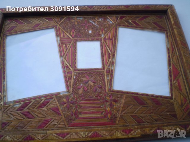 Старинна рамка за снимки ръчно изработена от сламки, снимка 2 - Антикварни и старинни предмети - 36599519