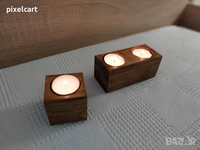 Декоративен сет от 2 части - цвят орех + Подарък 6 чаени свещи, снимка 4 - Декорация за дома - 52173653
