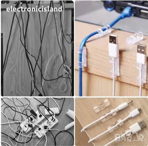 Самозалепваща се прозрачна кабелна скоба, държач за кабел, органайзер, снимка 10 - Други стоки за дома - 48352702