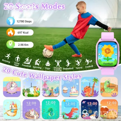 LITEYPP Детски смарт часовник с 14 пъзел игри, 20+ спортни режима, HD камера със сензорен екран, 4+г, снимка 5 - Детски - 49965470