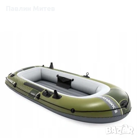 Надуваема лодка Seahawk 2 Intex, за 2 лица, размер 236×114 см, PVC, зелена, снимка 3 - Воден транспорт - 54153386