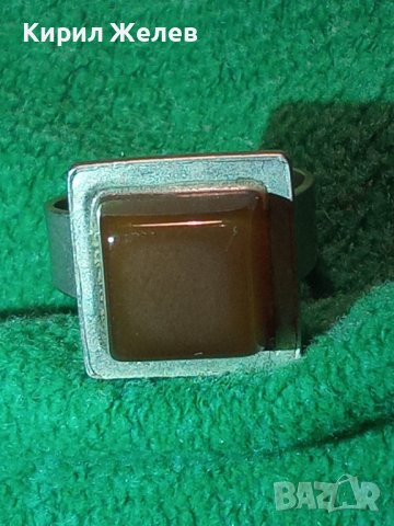 КЕХЛИБАРЕН ПОСРЕБРЕН или СРЕБЪРЕН СТАР АРТ ДЕКО ПРЪСТЕН с ГОЛЯМ НАТУРАЛЕН ШЛИФОВАН КЕХЛИБАР 58081, снимка 4 - Антикварни и старинни предмети - 36377382