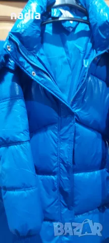 Дамско зимно яке с голям пух на качулката,турско синьо,дължина 80,гръдна 125, снимка 4 - Якета - 49252389