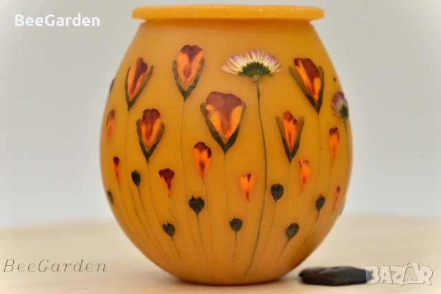 Ръчно изработено бурканче от пчелен восък с пчелен мед, снимка 2 - Пчелни продукти - 43761816