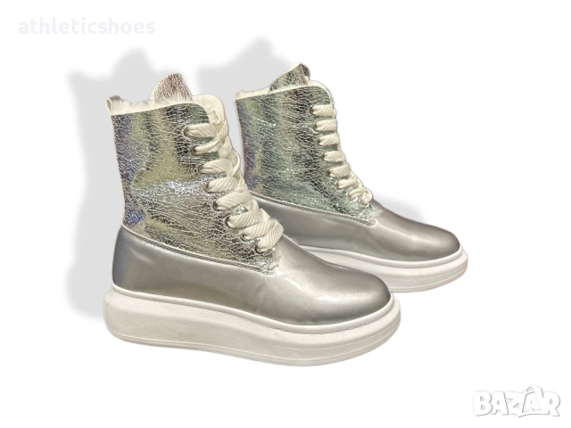 Дамски кецове отоплени в черно и сребристо, снимка 5 - Кецове - 47700152