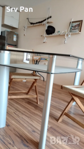 Стъклена Маса с 2 плота 90 см на 1.60 см, снимка 4 - Маси - 51956077