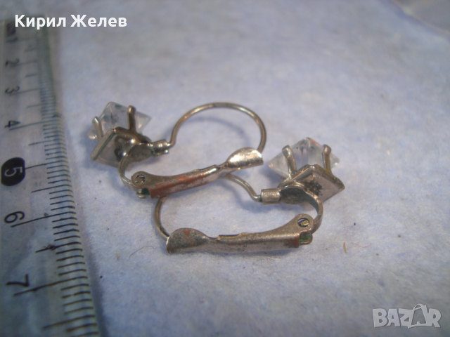 СТАРИ ПОСРЕБРЕНИ МЕДНИ КЛАСИЧЕСКИ МОДЕЛ АРТ ДЕКО ОБЕЦИ с ФАСЕТИРАН БОХЕМСКИ КРИСТАЛ 21672, снимка 5 - Антикварни и старинни предмети - 36524960