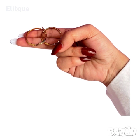 Стилни дамски обеци тип халка с акцент на външната част, снимка 2 - Обеци - 52871175