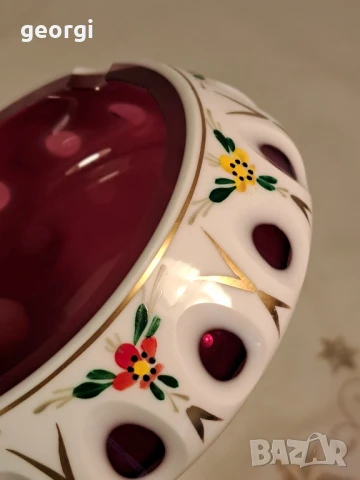 кристален пепелник с ваза Bohemia цветен рубинен кристал с позлата , снимка 10 - Антикварни и старинни предмети - 50855900