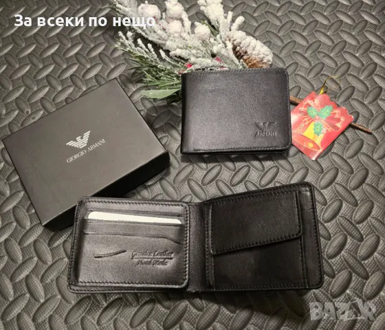 Емпорио Армани Мъжки Черен Ръчно Изработен Портфейл Естествена Кожа Emporio Armani