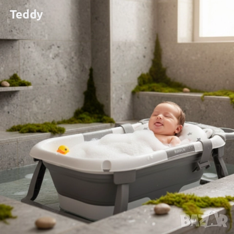 Сгъваема бебешка вана с термометър и възглавница