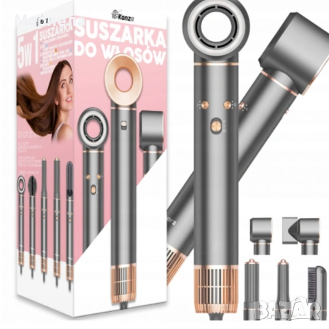 Мощен сешоар 5 в 1 — бързо сушене и професионално стилизиране с йонизация за блестяща и гладка коса