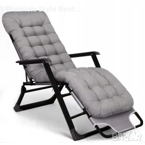 Сгъваем градински шезлонг с мека ватирана възглавница, регулируема облегалка и метална рамка, снимка 7 - Градински мебели, декорация  - 53891586