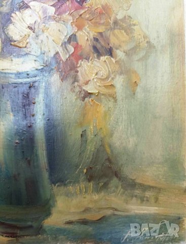 ГЕОРГИ ПЕТРОВ СТАРА БЪЛГАРСКА МАСЛЕНА КАРТИНА - ВАЗА С ЦВЕТЯ , снимка 3 - Картини - 42014741