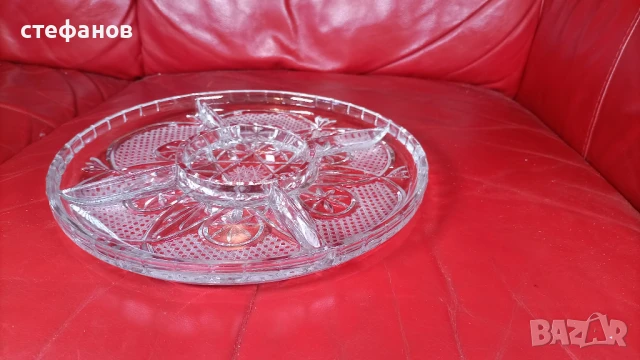 Кристален поднос, ордьоври, ядки, мезета, снимка 6 - Прибори за хранене, готвене и сервиране - 50526967