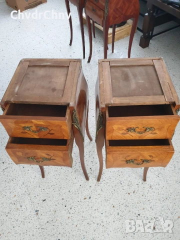2бр-чифт стари френски дървени конзолни масички-шкафчета за легло, снимка 2 - Шкафове - 54091738
