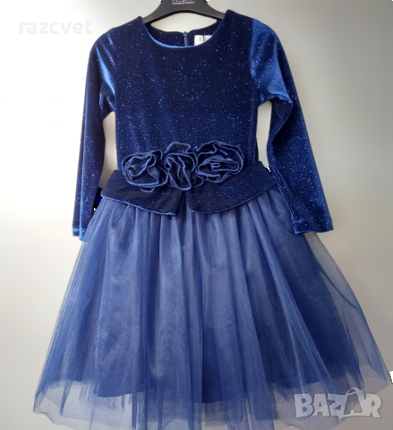 Детска официална рокля с тюл за момиче в тъмносиньо, снимка 1 - Детски рокли и поли - 44596035