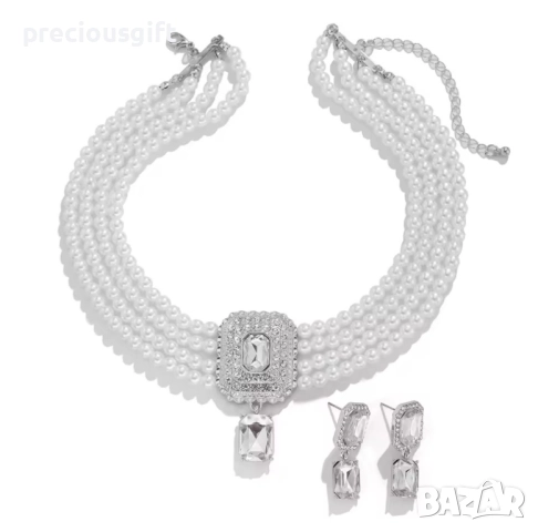 Комплект бижута от две части - масивно колие с перли и обеци, снимка 3 - Бижутерийни комплекти - 52913190