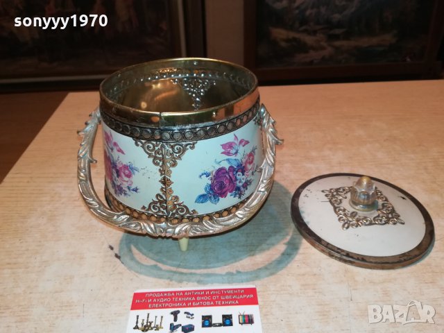 МЕТАЛНА КУТИЯ С КАПАК И ДРЪЖКА ОТ ФРАНЦИЯ 2609212010, снимка 2 - Антикварни и старинни предмети - 34261308