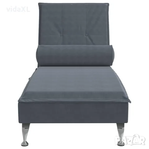 vidaXL Масажна кушетка с болстер, тъмносива, кадифе, снимка 4 - Кушетки - 56147467