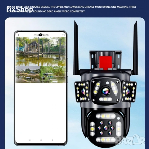 V380-A14 4G SIM ТРОЙНА IP Камера ( APP:V380) Въртяща водоустойчива WiFi камера с 3 обектива, снимка 3 - Друга електроника - 53194629