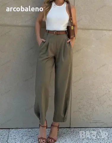 Дамски модни едноцветни свободни панталони с висока талия, 3цвята , снимка 4 - Панталони - 47570039